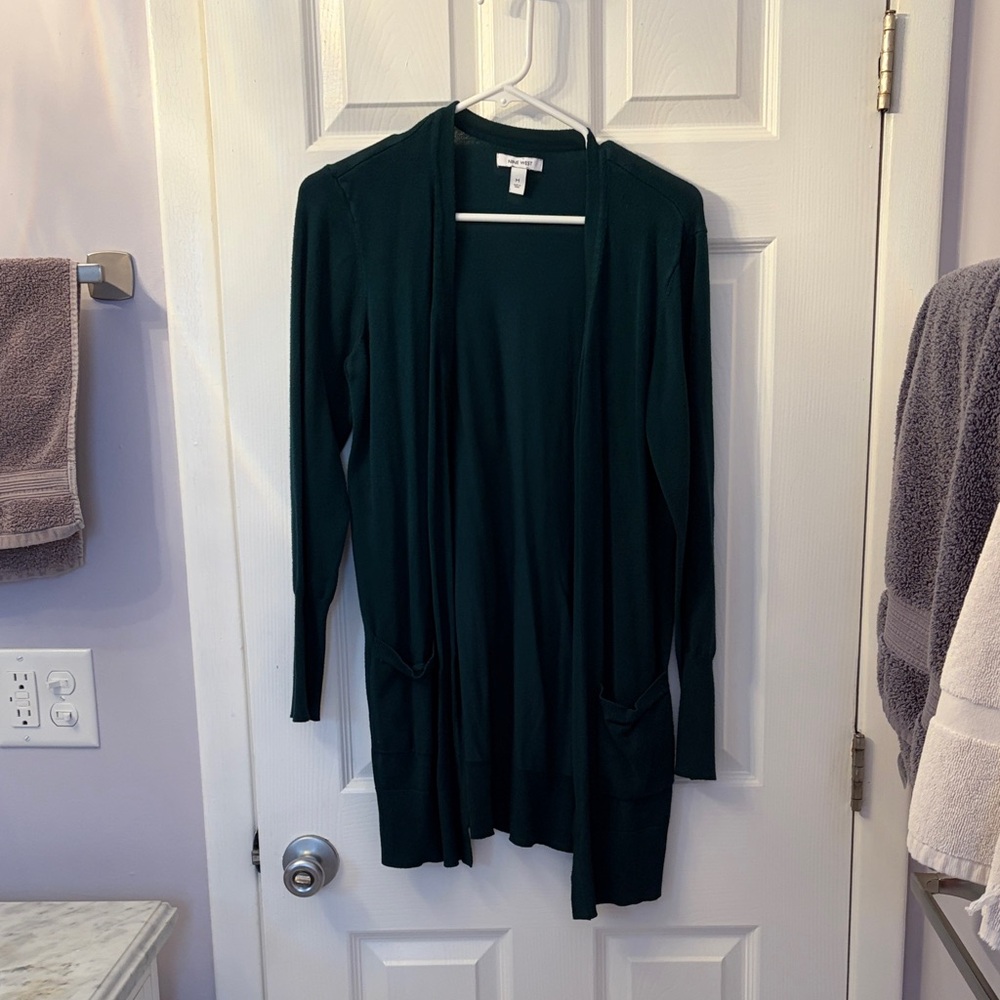 Nine West Women's Dark Green Open Cardigan Sweater - Size M